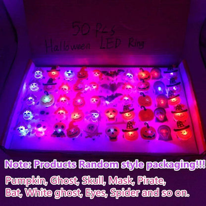 Halloween Light Up Rings 50Pcs Halloween Party Favors for kid Light Up Treat Glowing LED Ring for Kids Adults