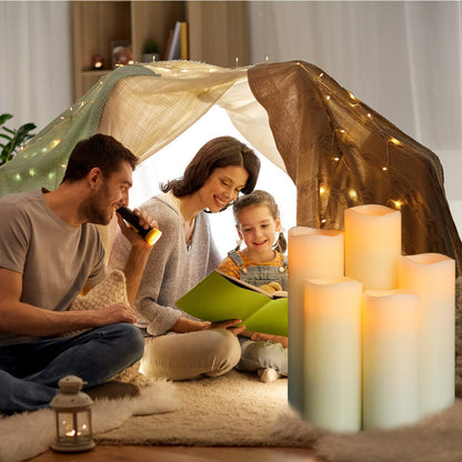 Flameless Candles LED Candles Battery Candle Set of 9(1 - H 22cm, 1 - H20cm, 1 - H18cm, 2-H16cm, 2-H14cm, 2-H13cm) Ivory True Wax Candle with Remote Timer