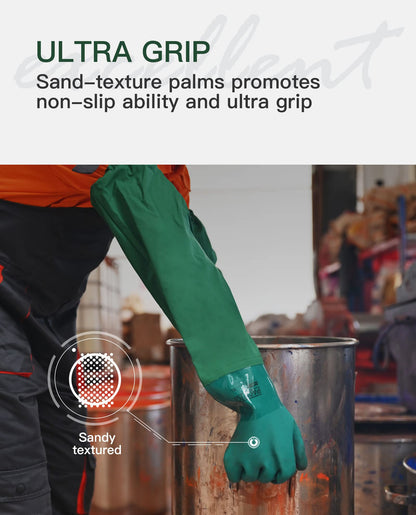 PACIFIC 26" Long Sleeve Gloves, Chemical Resistant Gloves. PVC Coating, Reusable, Heavy Duty Waterproof Gloves with Cotton Liner, Anti-skid, Acid-alkali and Oil, Large