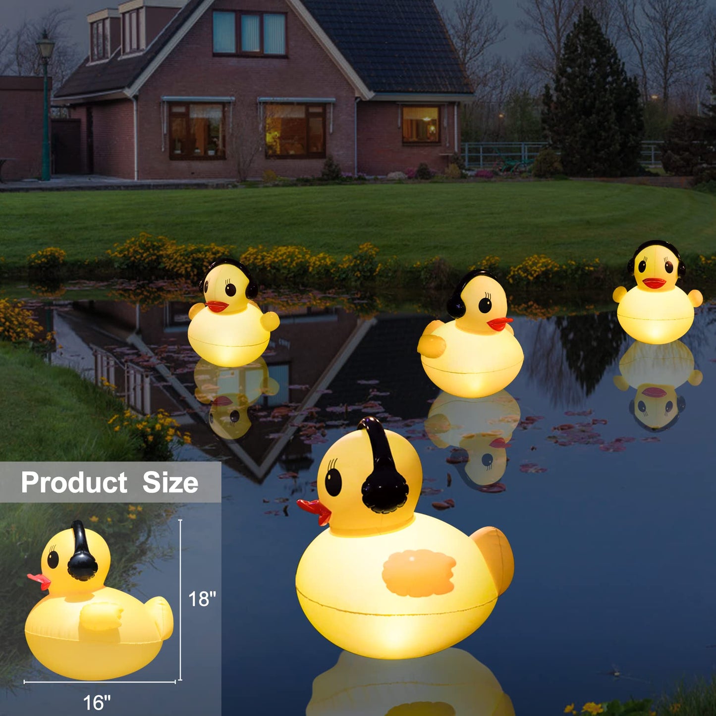 Solar Float Lights for Swimming Pool, Waterproof Pool Lights, 42 cm, Floating Light for Pond Duck Shape, Solar Powered Inflatable Solar Lamp for Pools, Ponds, Garden-2pcs
