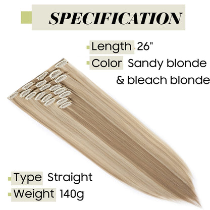 S-noilite® 17-26 Inches(43-66cm) 8pcs Long Full Head Clip In Hair Extensions Extension Sexy Lady Fashion Halloween Choice 60 Colours (26 Inches-Straight, Sandy blonde & bleach blonde)