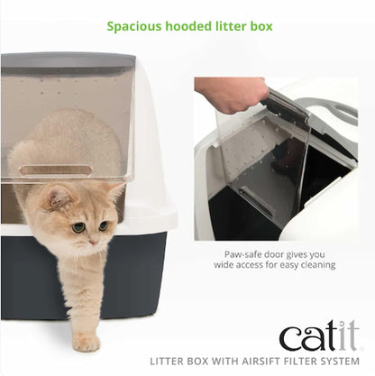 Catit Airsift Jumbo Hooded Litter Pan, Warm Gray/White - Privacy and Easy Access for Cleaning - Ideal for Larger or Multiple Cat Households