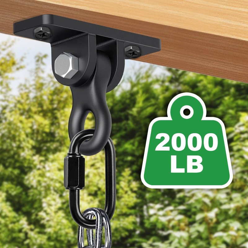 SELEWARE 2000LB Capacity Heavy Duty Swing Hangers, 2 Pack Black Cast Iron Porch Swing Hangers Kit with Screws for Wooden Sets Porch Patio Playground Yoga Hammock Chair Heavy Bag Indoor & Outdoor Use