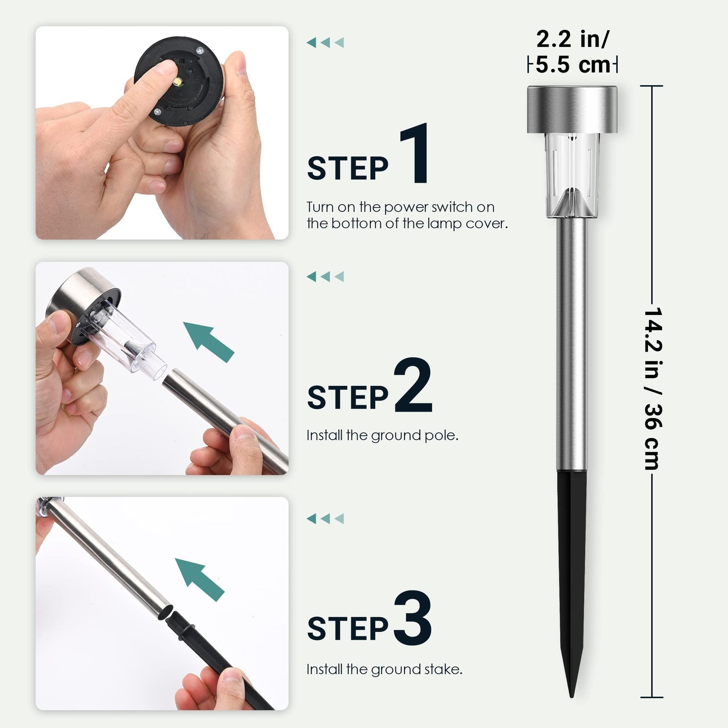GIGALUMI Solar Lights Outdoor Waterproof,16 Pack Stainless Steel LED Solar Garden Lights for Patio, Lawn, Yard and Landscape(Cold White)