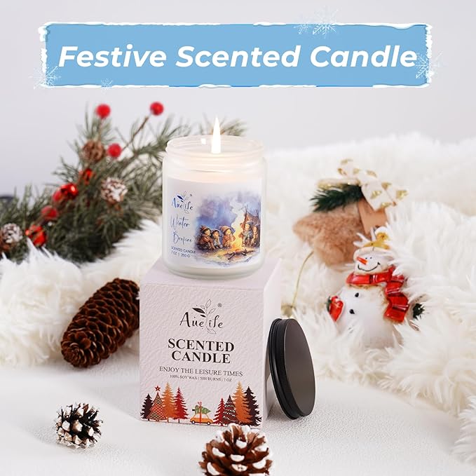 Hello Winter Candle | Fresh Citrus & Jasmine Scented Soy Candles - Winter Aromatherapy Candle Gift for Women & Men, Cozy Holiday Home Décor Candles, Long Lasting Clean Burn