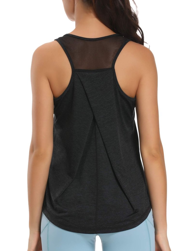 Aeuui Womens Workout Tops for Women Racerback Mesh Yoga Shirts Athletic Running Tank Tops Sleeveless Gym Clothes Dark Grey