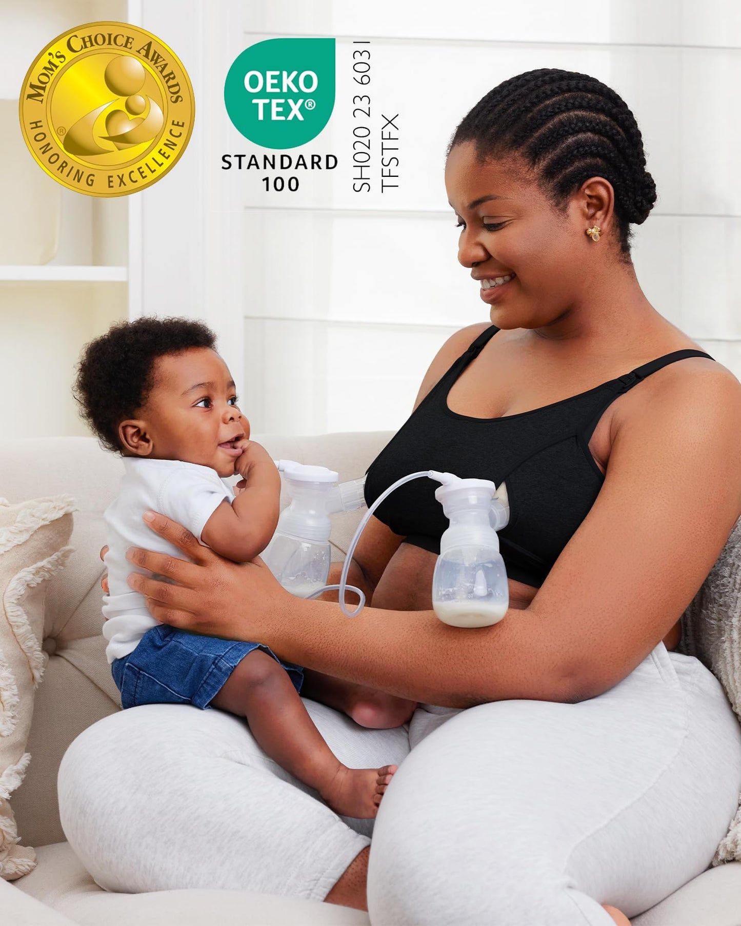 momcozy Hands Free Pumping Bra, Adjustable Breast-Pumps Holding Bra, Pumping & Nursing in One Black