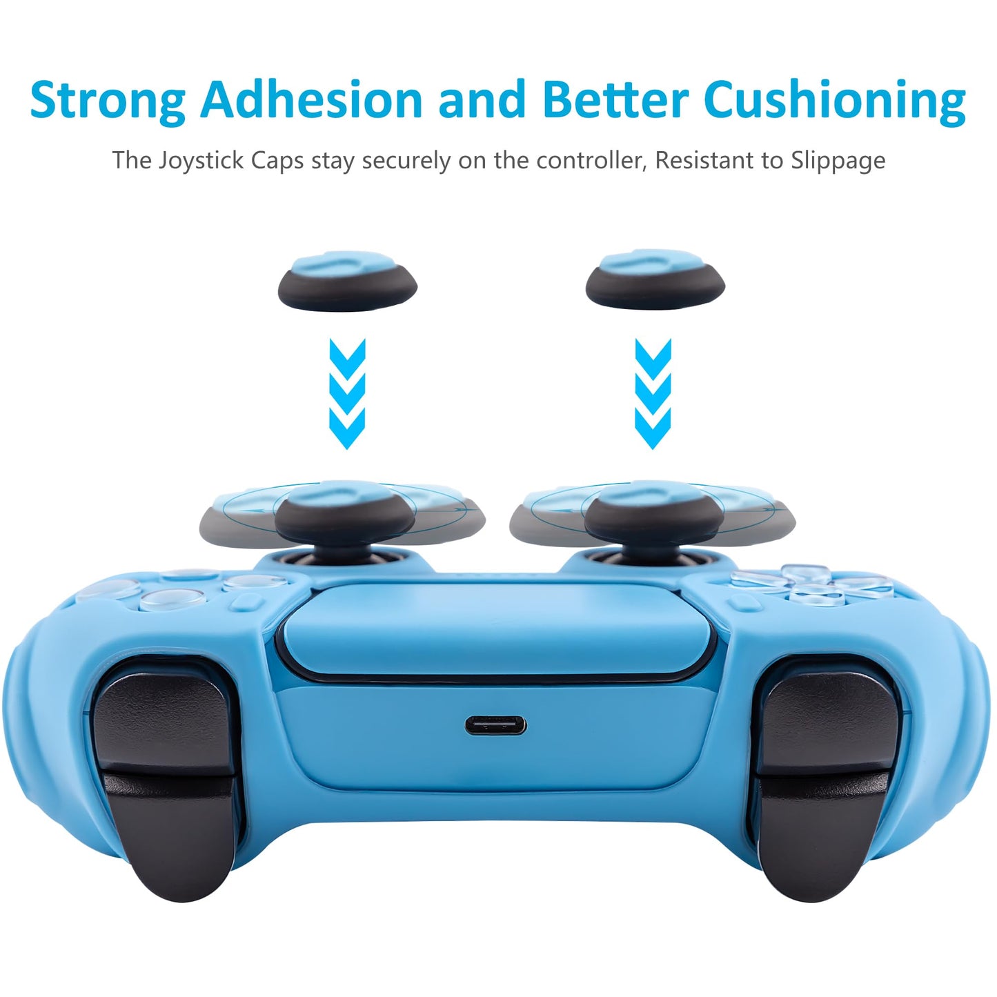 CHIN FAI Ergonomic Soft Grip Skin Compatible PS5 Controller Cover, Anti-Slip Silicone with 6 Thumb Grips Accessories Set for PlayStation 5 (Starlight Blue)