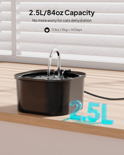 Cat Water Fountain: 84oz/2.5L Pet Water Fountain for Cats Indoor, Super Silent Automatic Cat Drinking Fountain, BPA Free