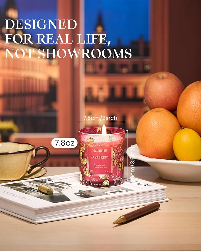 M&SENSE Raspberry Scented Soy Candles, 8.1oz 42-Hour Burn Time Vegan No Toxin, Aromatherapy Relaxing Refreshing Candles for Stress Relief, Fall Winter Thanksgiving Christmas Gifts Housewarming Gift