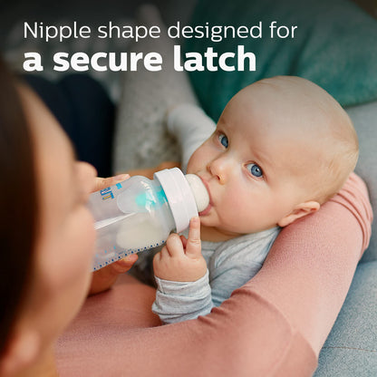 Philips Avent Anti-Colic Baby Bottle with AirFree Vent, 9oz, with Flow 2 Nipples, 1m+, 4pk, Clear, SCY703/04