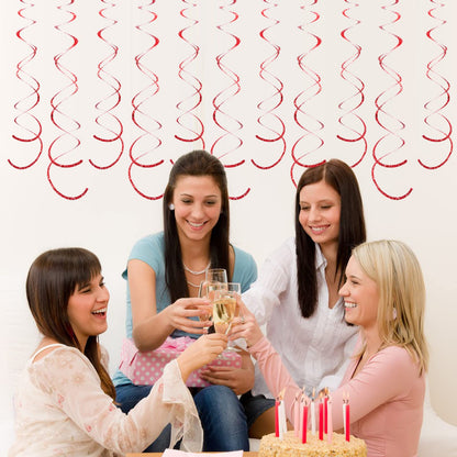 30 Pcs Red Party Hanging Swirl Decorations Plastic Streamer for Ceiling Spiral Decorations Garland for Birthday Wedding Bridal Shower Baby Shower