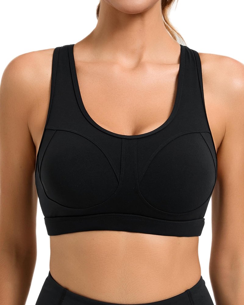 RUNNING GIRL Sports Bras for Women High Support Moulded Cup High Impact Sports Bras Racerback Workout Running Yoga Bra(WX3045 Black L)