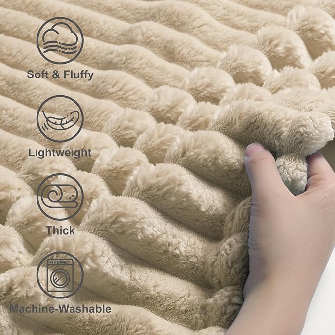 decorUhome Soft Fleece Light Brown Blanket King Size for Bed, Cozy Fluffy Plush Flannel Large Striped Throws for Couch Sofa, Lightweight Decorative Fuzzy Blanket for Woman, 108x90 Inches