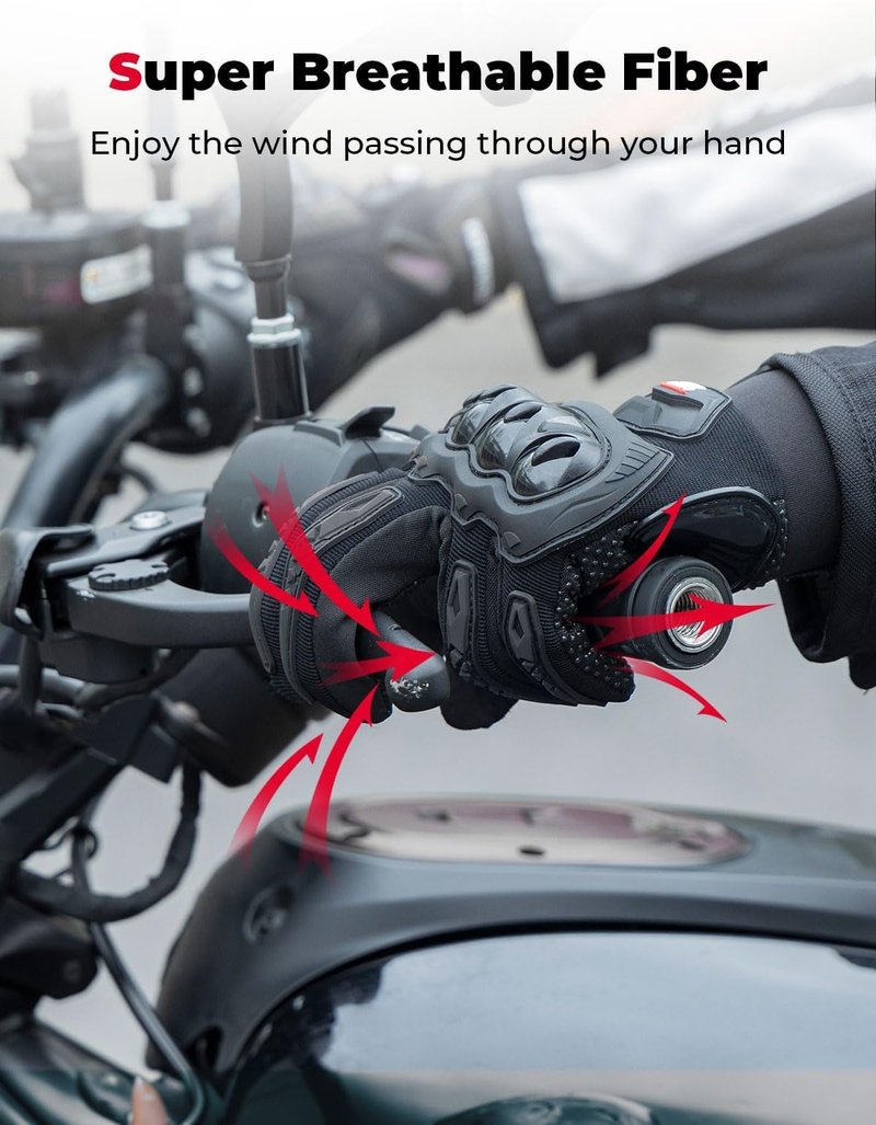 KEMIMOTO Motorcycle Gloves for Men/Women, Touchscreen Dirt Bike Gloves with Shell, Anti-Slip for Motorbike, Riding, Racing, Cycling, Dirt Bike, ATV, UTV, Motocross, BMX, Hiking (Black-L)