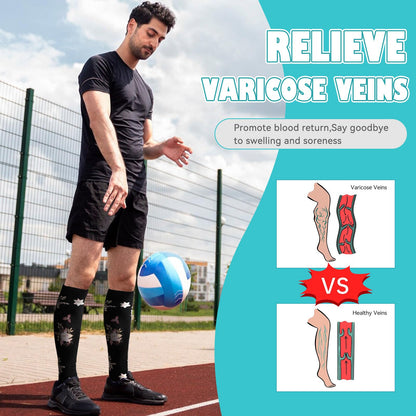 LEOSTEP Compression Socks for Men & Women (6 Pairs) Non-Slip Long Tube Ideal for Running,Nursing,Circulation & Recovery Boost Stamina, Hiking Travel & Flight Socks 20-30 mmHg