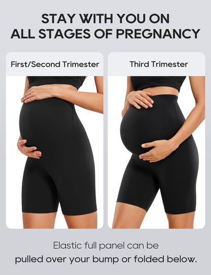 CRZ YOGA Women's Butterluxe 6" Maternity Shorts Over The Belly - Over Bump Yoga Sports Biker Shorts Pregnancy Leggings Black 12