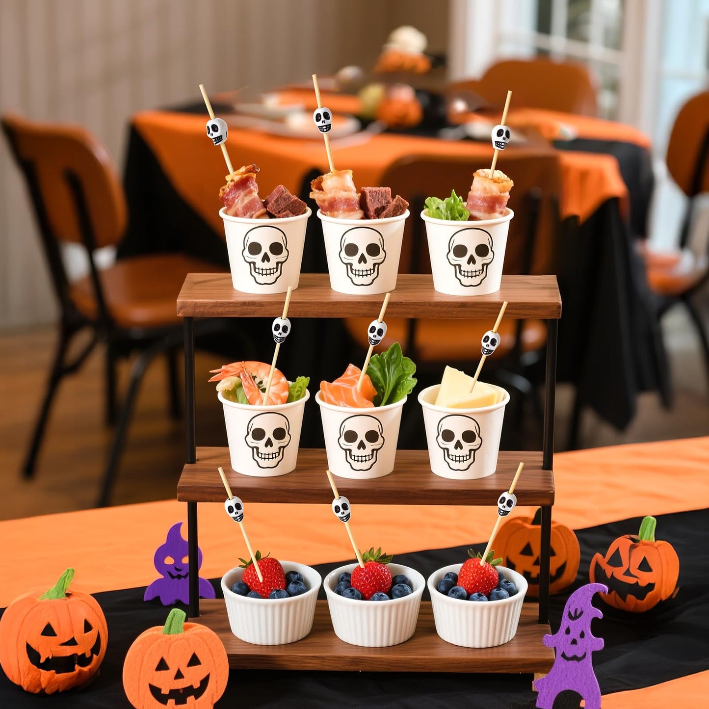 Minisland Halloween White Skull Cocktail Picks, 4.7 Inch Long Bamboo Fancy Toothpicks for Appetizers, Decorative Fall Holiday Party Food Drinks Garnish Fruit Kabob Skewer Sticks 100 Counts - MSL127W