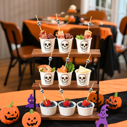 Minisland Halloween White Skull Cocktail Picks, 4.7 Inch Long Bamboo Fancy Toothpicks for Appetizers, Decorative Fall Holiday Party Food Drinks Garnish Fruit Kabob Skewer Sticks 100 Counts - MSL127W