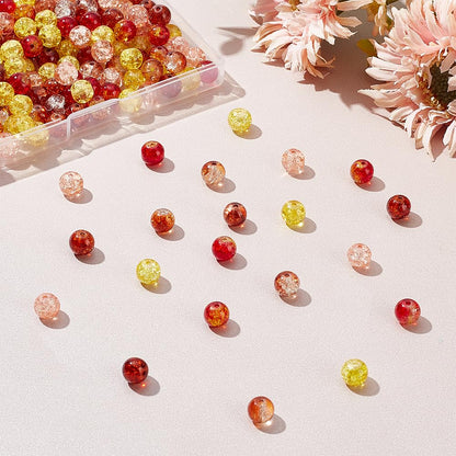 PH PandaHall 200pcs 8mm Fall Beads Yellow Orange Crackle Glass Beads Round Handcrafted Loose Bead Autumn Baking Painted Bead for Harvest Thanksgiving Bracelet Necklace Earrings Jewelry Making