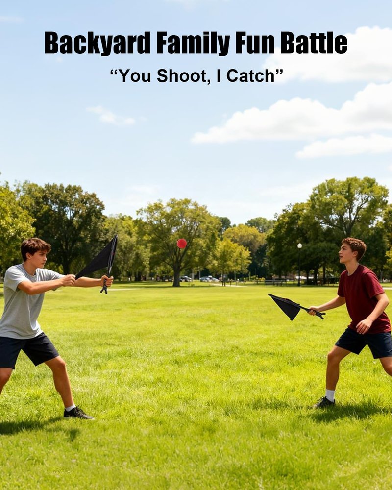 Slingshot Scoop Ball Set - Family Party Game, Play Solo or with 2 Players, Indoor & Outdoor Sports Toy for Adults & Teens, Includes 2 Netslinger Rackets, 3 Balls