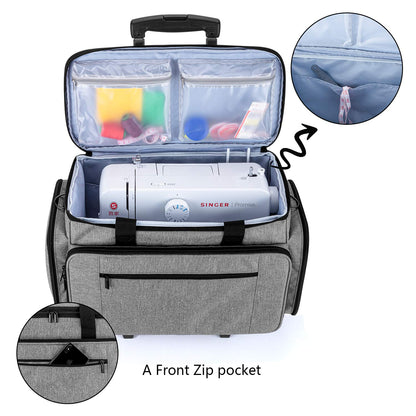 Luxja Sewing Machine Bag with Detachable Dolly, Rolling Sewing Machine Tote with Removable Bottom Pad (Fits for Most Standard Sewing Machines), Patented Design, Grey
