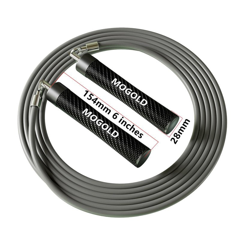 MOGOLD 1LB Weighted Jump Ropes for Fitness Men/Women with Heavy-Duty PVC Wire Cable & Durable Leather Skipping Rope Handles, Best for Fitness, High-Intensity Strength Workouts (Grey, XL - 9'6(User Height 6'0 +))