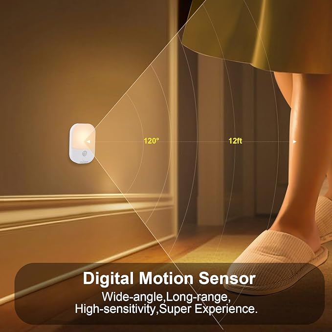 Night Light with Auto Motion Sensor, Rechargeable Battery, Type-C LED Stick-On Closet Light with Twilight Sensor, Adjustable Brightness, Warm White for Wall, Hallway, Stairs, Cabinet (2 Pack)
