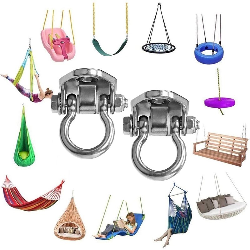 GW Gwongvvei 2 Heavy Duty Swing Hangers Stainless Steel 304 Anti-Rust, Innovative Double Security Protection, 2000 lb Capacity 180° Swing, Playground Porch Yoga Seat Trapeze Wooden Sets Indoor Outdoor