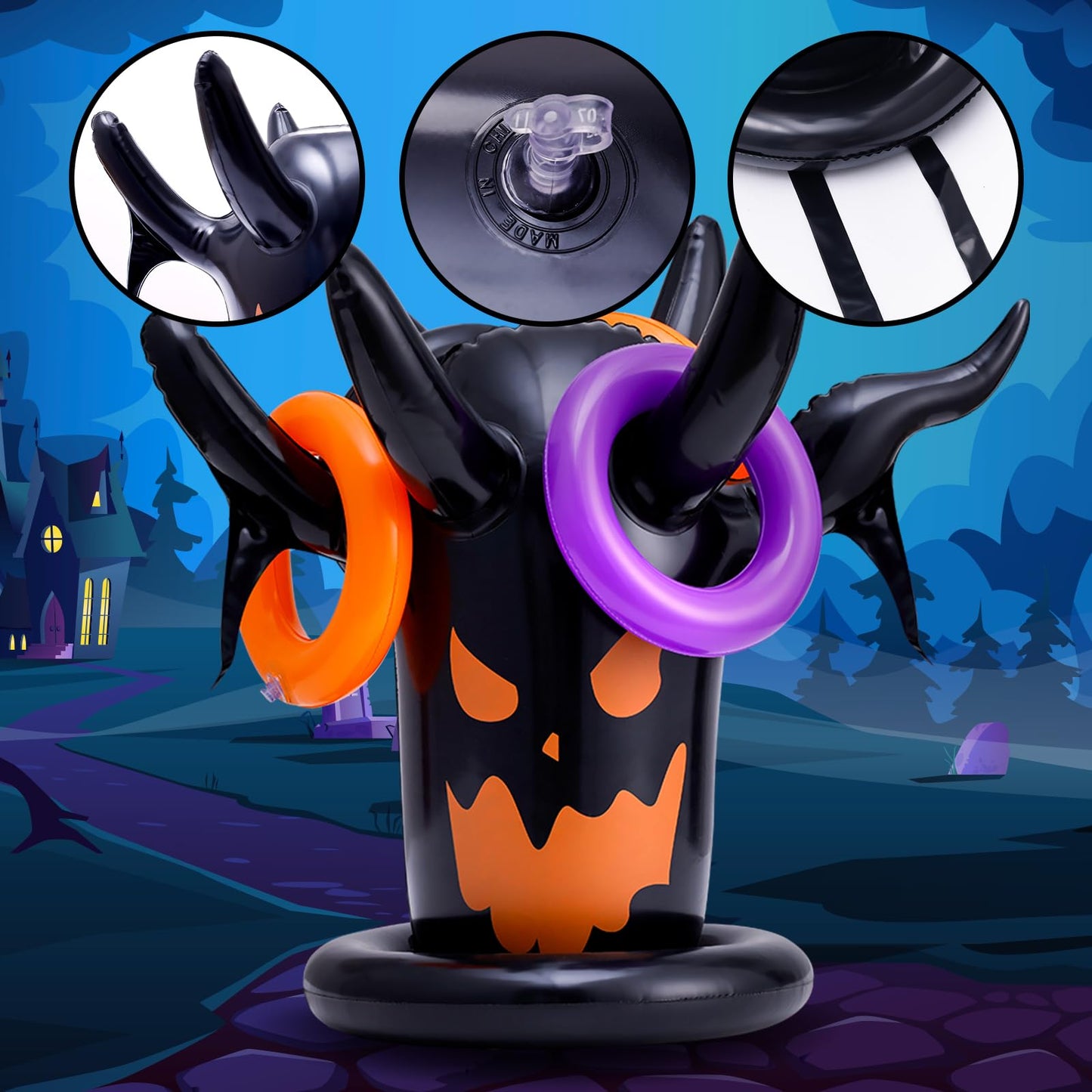 Halloween Ring Toss Game Inflatable Spooky Tree Witch Toss Game for Kids Halloween Party Favors Supplies Indoors Outdoors Great Holiday Party toss Game Indoor and Outdoor Game