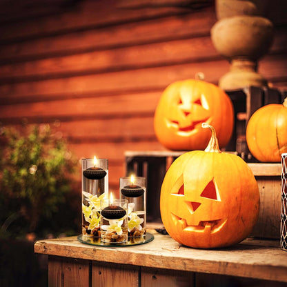 12 Pack 3 Inch Black Floating Candles, 10 Hour Unscented Dripless Tealight Candles for Cylinder Vases, Centerpieces at Wedding Party Halloween - Wavy Float Candle