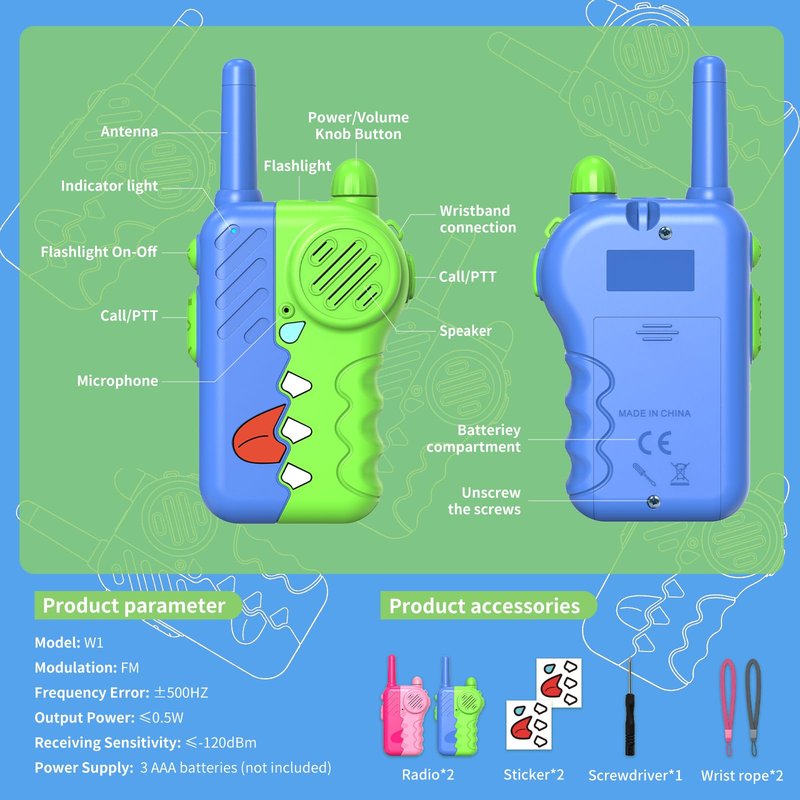 Gaswei W1 Walkie Talkies for Kids, Toys for 3-12 Years Old Girls Boys,Single Channel Kids Walkie Talkies with Flashlight Lanyard - 1000ft Long Range for Outdoor/Camping/Hiking (2-Pack)