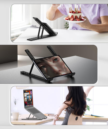 BoYata Laptop Stand, Portable Laptop Holder Computer Stand for Desk, Aluminum Foldable Laptop Riser with 6 Levels Height Adjustment, Compatible with MacBook, HP, Lenovo, Dell, 10-15.6" Laptops (Black)