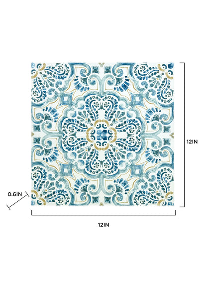 WallPops FP2477 Fontaine Peel & Stick Floor Tiles, Blues, Set of 10 Pieces,12 x 12 inches