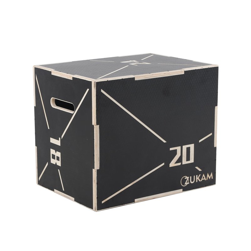 ZUKAM Non-Slip Wood Plyometric Jump Box- 3-in-1 Wooden Plyo Box for Home Gym and Outdoor Workout (24" x 20" x 16")