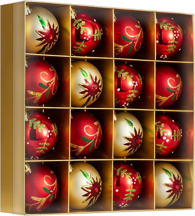 16PCS Christmas Ball Ornaments Set Xmas Tree Decoration Balls 2024 Shatterproof Hanging Colored for Party Wedding Home Party Outdoor Indoor Red & Golden