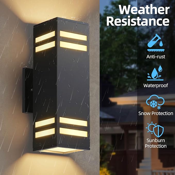 Modern Outdoor Wall Lights Dusk to Dawn, Black Exterior Lighting Fixtures Wall Mount with E26 Base, Square Outdoor Sconce Waterproof Outside Lights for House Porch Front Door, Bulbs Included