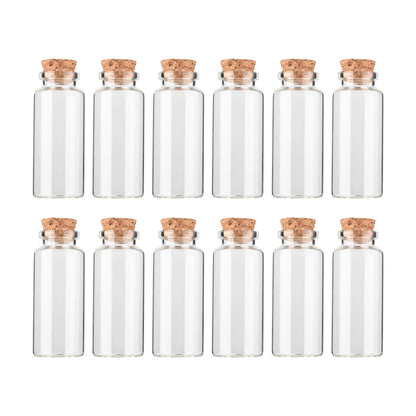HPOPO 12PCS Mini Glass Bottle with Wood Cork Stoppers,30ml DIY Decoration Glass Jars for Halloween Decorations,Wedding Party Favors