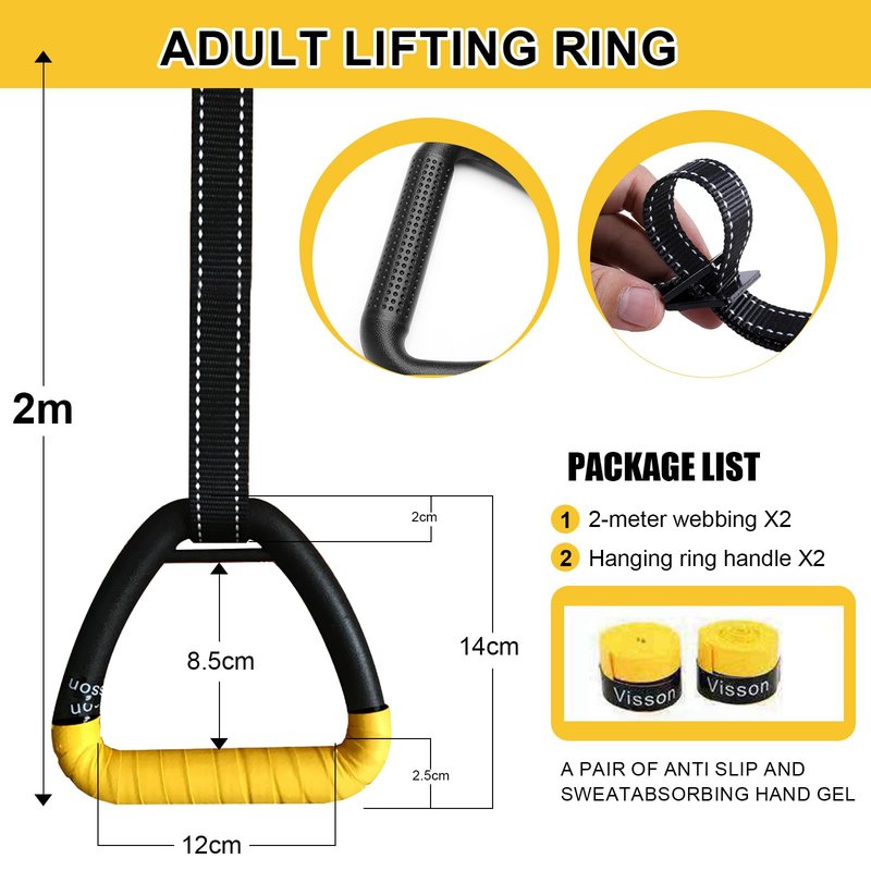 HaeNayc Gymnastic Rings, Gymnastic Rings Equipment, Pull-up Gymnastic Rings, Home Gymnastic Rings no-Punch bar Lanyard for Training Workouts (Yellow)