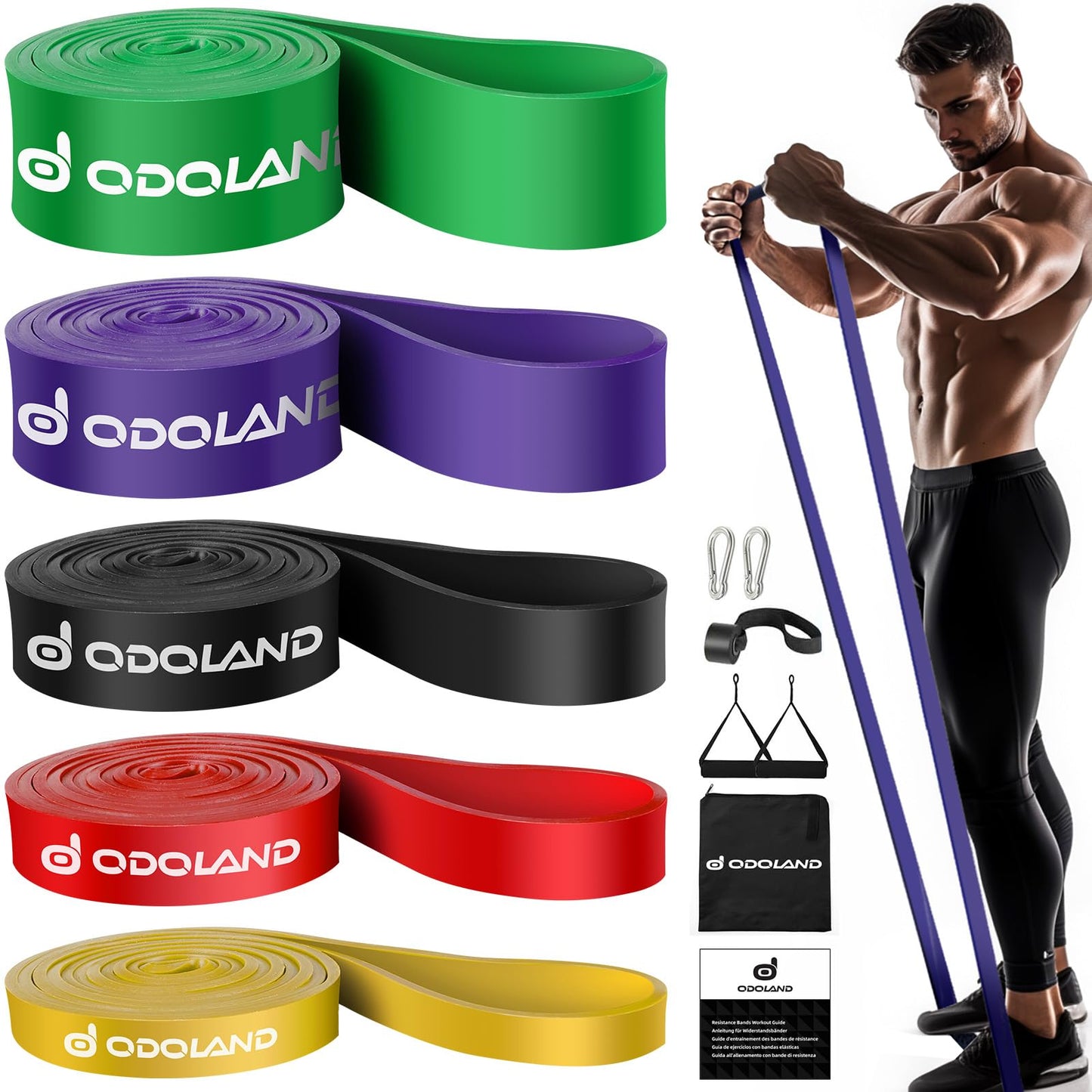 Odoland Pull Up Assist Bands, Pull Up Straps, Resistance Bands with Door Anchor and Handles, Stretch Mobility, Powerlifting and Extra Durable Exercise Bands with eGuide for Men and Lady C