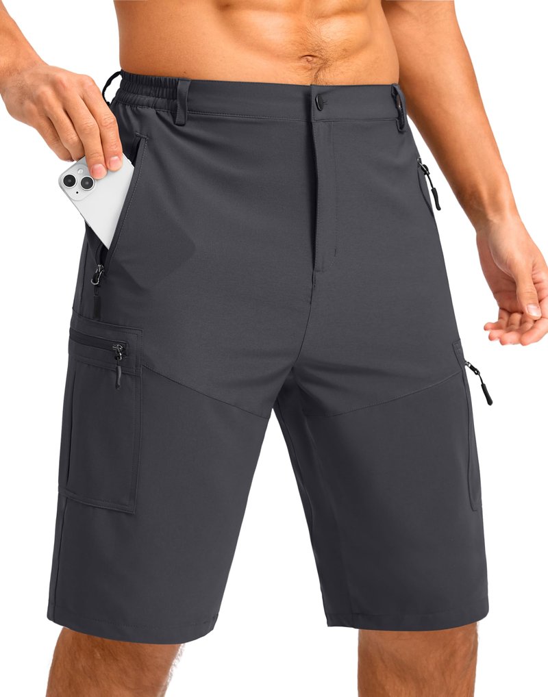Pudolla Men's Hiking Shorts 11" Lightweight Cargo Work Shorts for Men Summer Travel Golf Casual Outdoor with 5 Pockets(Deep Grey Large)