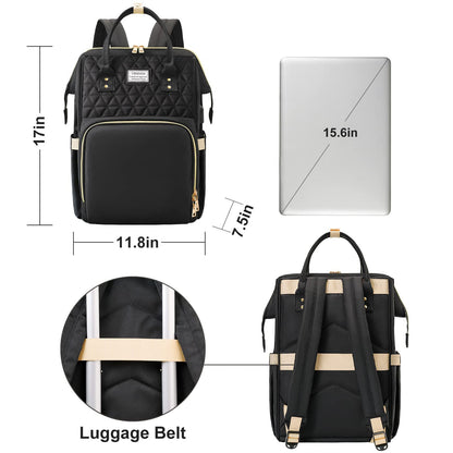 VSNOON Laptop Backpack for Women,15.6 Inch Stylish Laptop Rucksack Wide Open, Travel Backpack with USB Charging Port, Water Resistant Work Bag Computer Backpack for Women, Black