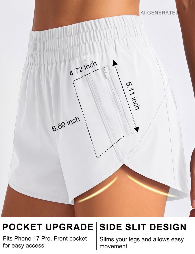 BMJL Women's Running Shorts Elastic High Waisted with Pockets, 2.5" Sporty Workout Quick Dry Athletic Shorts(S,White)