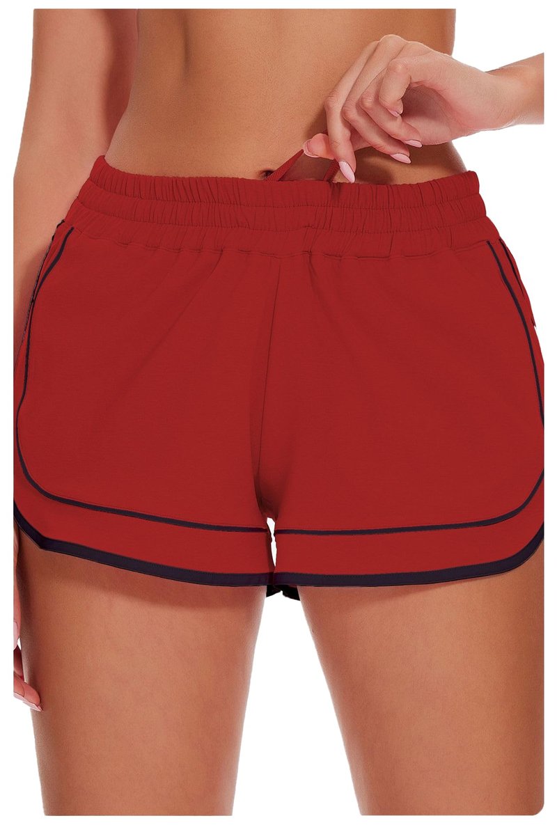 MEIVSO Womens Color Block Running Dolphin Shorts 3'' Quick Dry Workout Athletic Short with Zipper Pockets Liner Red XS