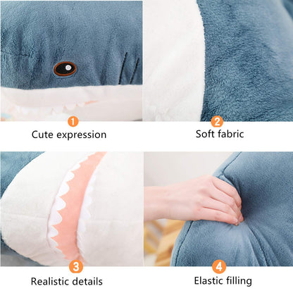 XIAOHONG 100cm Giant Shark Stuffed Animal Toy,Plush Shark Toys,Stuffed Animal Sharks,Soft Shark Cushion Pillow Shark Plush Pillow Stuffed Toy Throw Pillow for Home Decoration Kids Gift