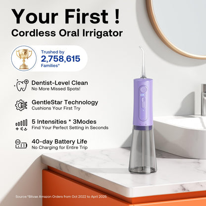 Bitvae Water Dental Flosser for Teeth, Cordless Water Teeth Cleaner Picks, 3 Modes 5 Intensities, IPX7 Waterproof, Rechargeable Water Dental Picks for Cleaning - Black