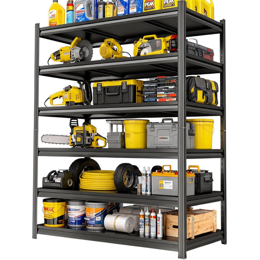 82''H Garage Shelving,3960LBS Heavy Duty Garage Shelving,40"W Industrial Shelving,Adjustable Storage Shelf Unit with Double Layer Posts for Garage,Basement,Warehouse,Commercial,Black 6 Tier