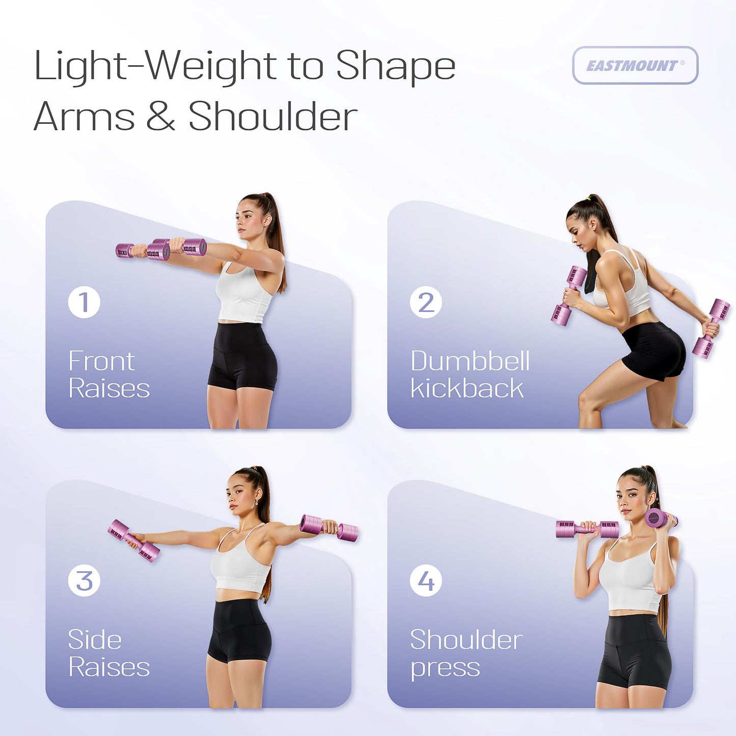 EAST MOUNT Adjustable Dumbbells 5 lb Dumbbells Set of 2 / Pair 10 lb Total Free Weights 6 in 1 Women Hand Weights for Home,Office,Gym Exercise Training 2lb 3lb 4lb 5lb Fast Adjust