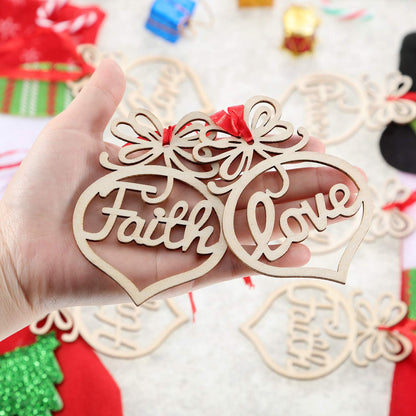 Bememo 30 Pcs Christmas Ornaments Bulk Wooden Christmas Tree Decorations Hanging Faith Hope Rustic Religious Christian Hollow Ornaments for Gifts Xmas Party Decorations Craft