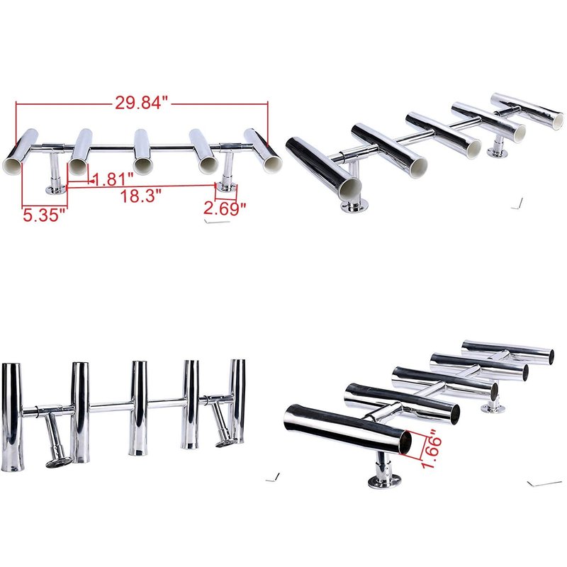 Amarine Made 5 Tube Adjustable Stainless Rocket Launcher Rod Holders , Can Be Rotated 360 Deg
